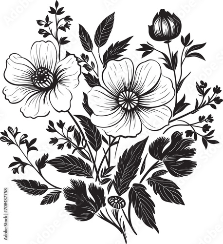 Fototapeta Naklejka Na Ścianę i Meble -  Whispers of Nature Vector Logo Design with Black Botanical Florals Floral Elegance Black Vector Logo Design with Botanical Blooms