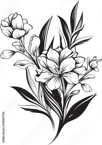 Fototapeta Naklejka Na Ścianę i Meble -  Botanical Beauty Monochrome Emblem Featuring Elegant Floral Design Whispers of Nature Black Icon with Vector Logo of Botanical Blooms