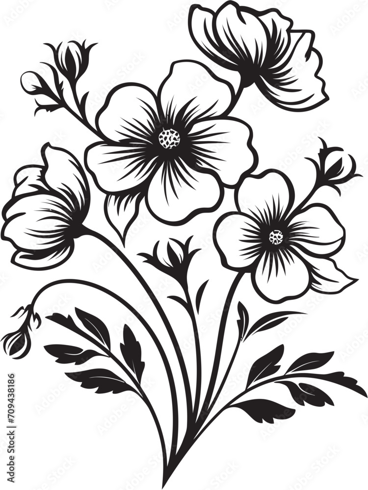 Floral Elegance Black Vector Logo Design with Botanical Blooms Serenity in Black Sleek Icon Featuring Botanical Floral Design