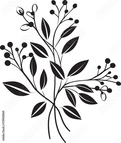 Natures Symphony Chic Vector Logo with Black Florals Whispers of Bloom Monochromatic Emblem Featuring Botanical Elements
