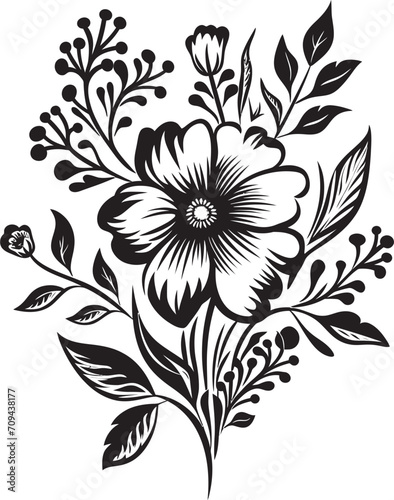 Petals in Noir Elegant Black Icon Showcasing Vector Floral Design Garden Enigma Monochrome Emblem with Black Botanical Florals