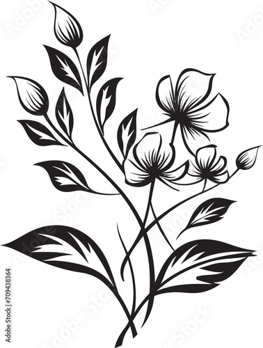 Infinite Blossoms Chic Vector Logo with Botanical Charm in Black Symphony of Petals Black Icon Featuring Timeless Botanical Florals
