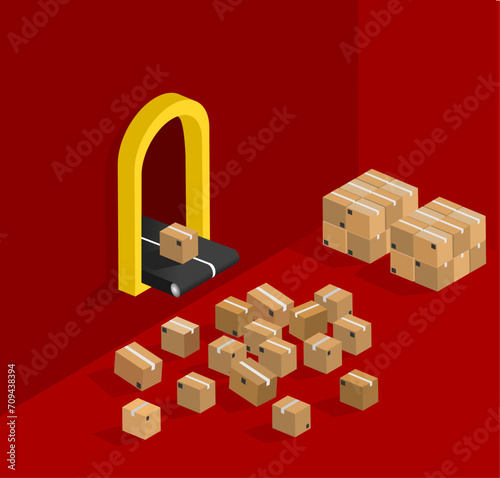 Package delivery warehouse vector illustration. Package delivery using a package box vector. Online order delivery at home, global shipping and local distribution, logistics situations. Express