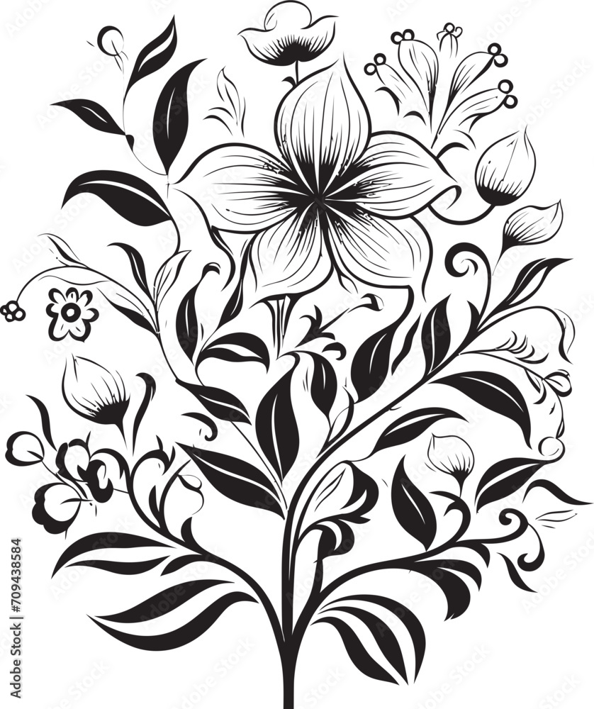 Infinite Blossoms Monochromatic Emblem with Vector Logo in Black Timeless Petals Elegant Black Icon Showcasing Botanical Florals