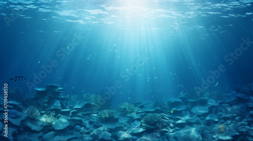 empty underwater ocean bottom background with copy space photo