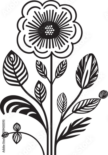 Enchanted Blooms Black Vector Logo Design with Botanical Charms Floral Tapestry Monochromatic Emblem Featuring Botanical Elements