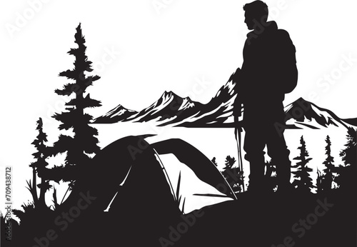 Rugged Wilderness Sleek Black Camping Logo Design Vector Icon Natures Calling Monochrome Emblem for Camping and Exploration