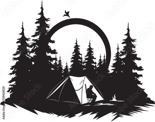Rugged Expedition Monochrome Emblem for Wilderness Enthusiasts Under the Open Sky Black Vector Logo Design for Camping Bliss