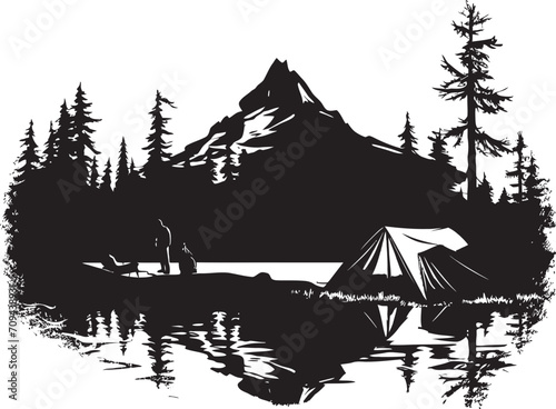 Under the Open Sky Black Vector Logo Design for Camping Bliss Trailblazing Adventures Chic Camping Icon in Monochromatic Black