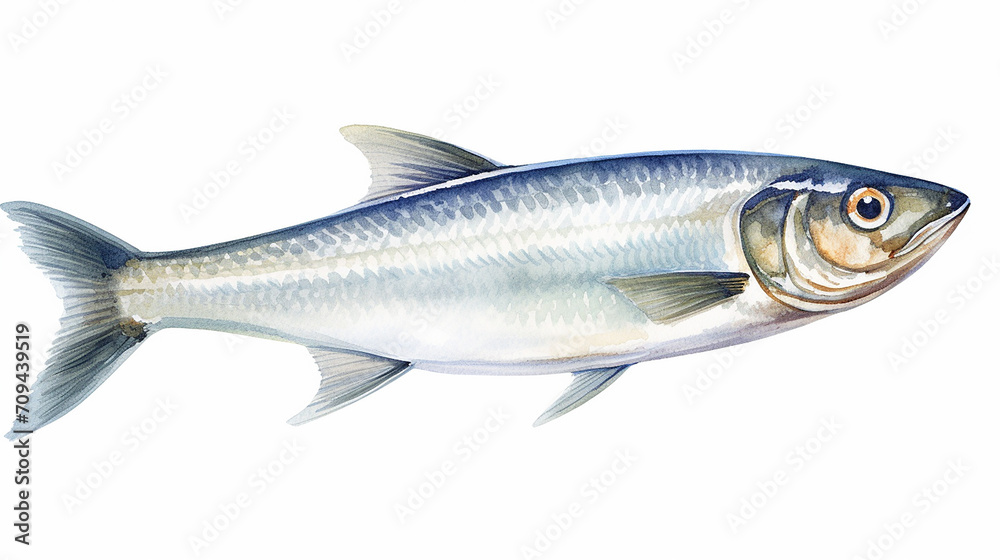 watercolor illustration of herring isolated on white background watercolor illustration of herring isolated on white background