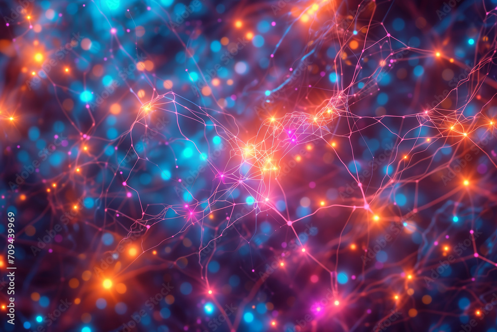 Abstract Neuron Network with Glowing Nodes of Communication