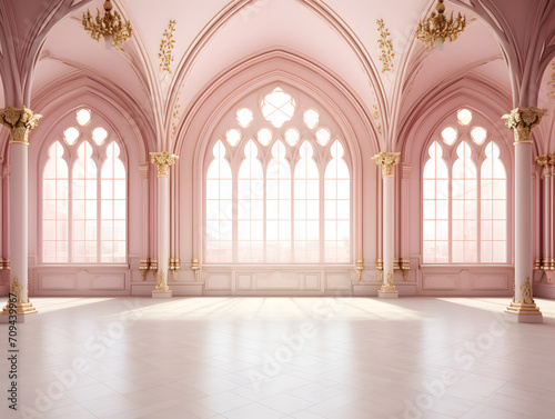 Luxury Interior of a royal palace with arches and columns  3d render  classic and minimal style  big space with no people