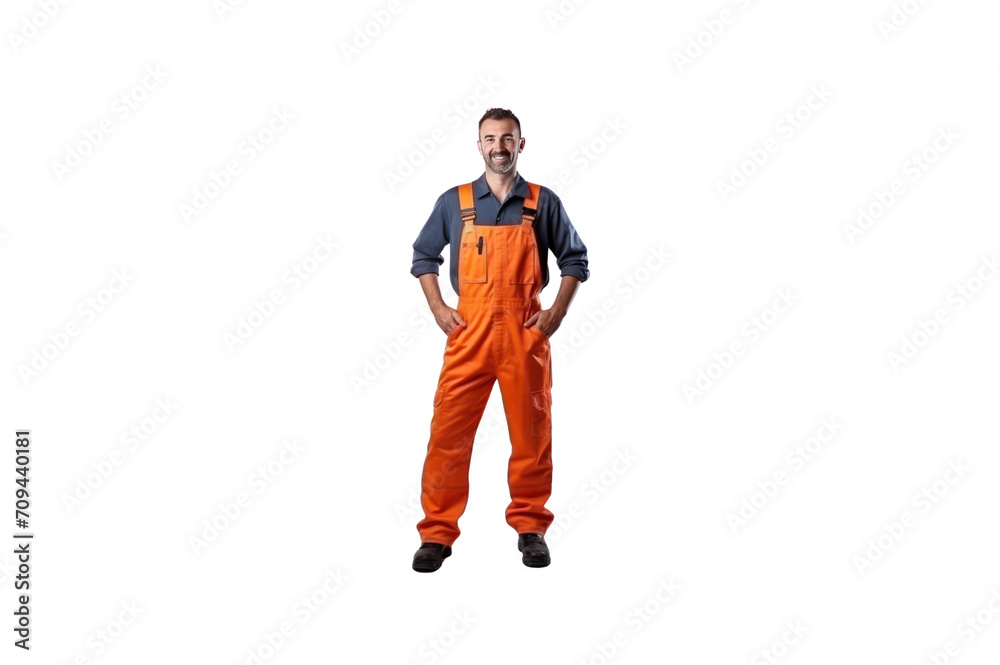 Builder standing smiling looking at camera Solitary full body transparent background Builder standing smiling looking at camera Solitary full body transparent background