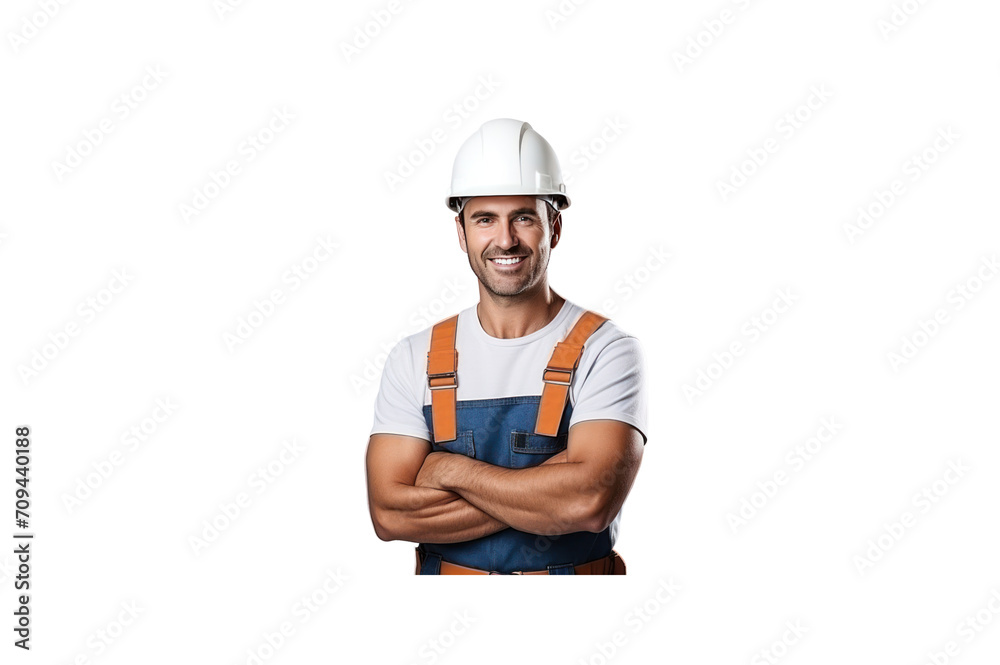 Builder standing smiling looking at camera Solitary full body transparent background Builder standing smiling looking at camera Solitary full body transparent background