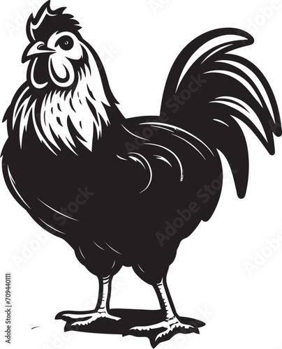 Feathered Finery Monochrome Emblem Illustrating Chicken Harmony Plucky Pizazz Sleek Black Vector Logo for Poultry Icon photo