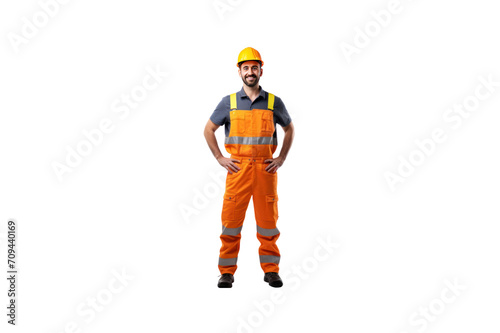 Builder standing smiling looking at camera Solitary full body transparent background