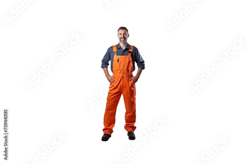 Builder standing smiling looking at camera Solitary full body transparent background