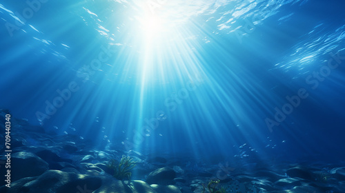 realistic underwater scene with light rays blue decorative background