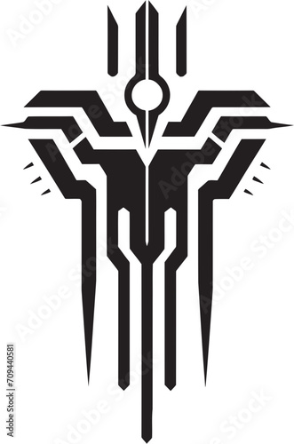 Robo Rapture Elegant Cybernetic Emblem in Monochromatic Design Data Dream Abstract Vector Logo for Black Cybernetic Sophistication