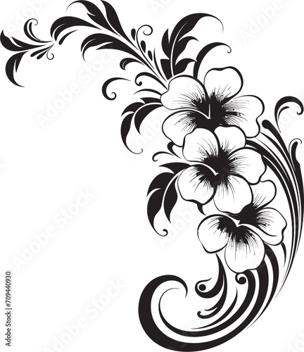 Petals in Panache Sleek Black Logo with Decorative Corners Enchanting Entwines Chic Vector Logo Highlighting Decorative Corners