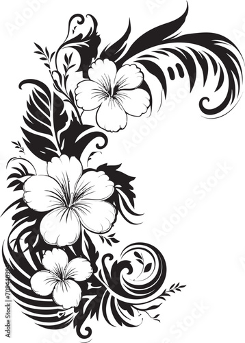 Fototapeta Naklejka Na Ścianę i Meble -  Enchanting Entwines Chic Emblem with Decorative Floral Design Botanic Bounty Elegant Black Logo Design with Decorative Corners