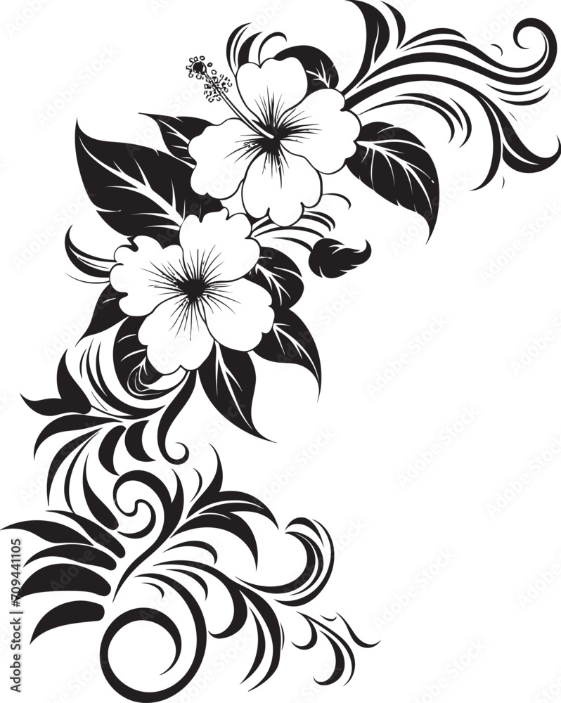 Opulent Orchids Sleek Black Emblem Highlighting Decorative Floral Design Blossom Beauty Chic Logo with Decorative Corners in Monochrome