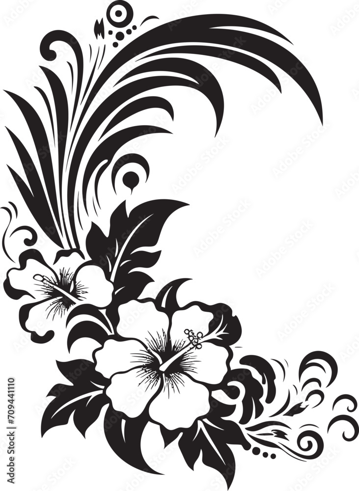 Eternal Blooms Sleek Black Icon with Vector Floral Corners Bountiful Beauty Chic Decorative Corner Logo in Monochrome