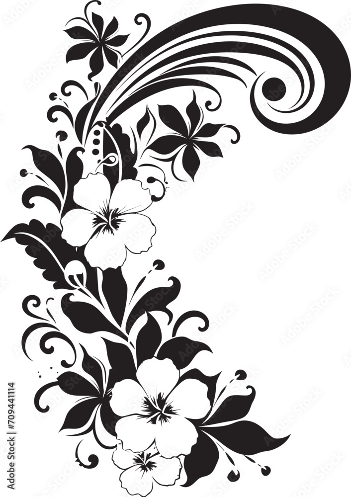 Bountiful Beauty Chic Decorative Corner Logo in Monochrome Floral Flourish Elegant Black Emblem with Decorative Floral Corners