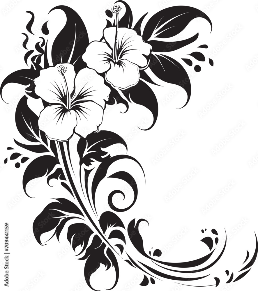 Blossom Beauty Monochrome Emblem Highlighting Decorative Corners Opulent Orchids Sleek Black Icon with Decorative Floral Design