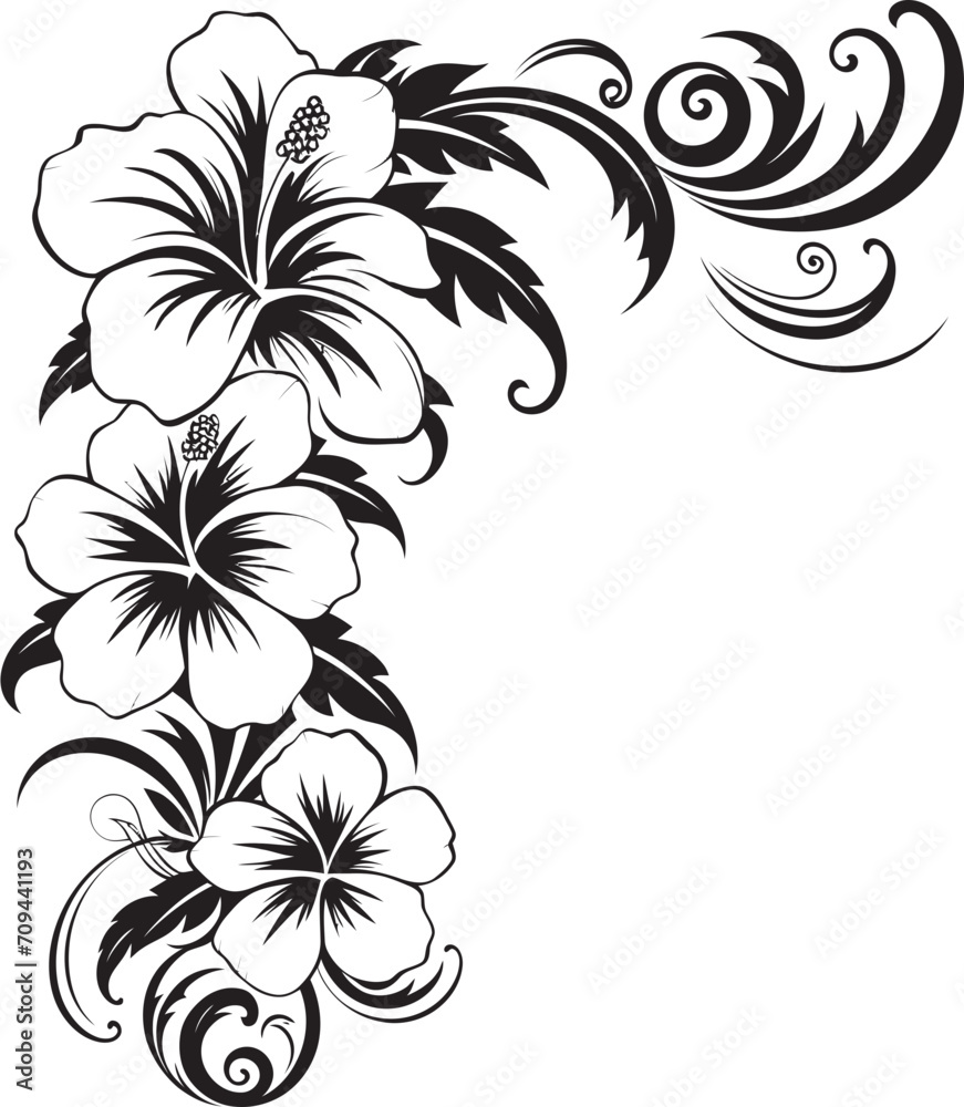 Eternal Elegance Chic Black Icon with Decorative Corners Floral Flourish Monochrome Emblem with Decorative Floral Corners