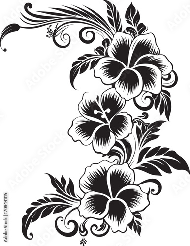 Chic Vines Elegant Vector Logo Design with Decorative Corners Petals in Panache Monochrome Emblem with Decorative Corners in Black