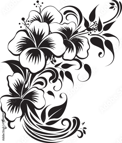 Graceful Garland Sleek Black Logo with Decorative Corners Chic Petals Elegant Vector Emblem with Decorative Floral Corners