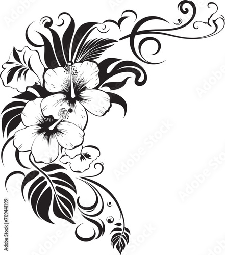 Floral Flourish Monochrome Emblem with Decorative Floral Corners Chic Vines Sleek Black Logo Design with Decorative Corners