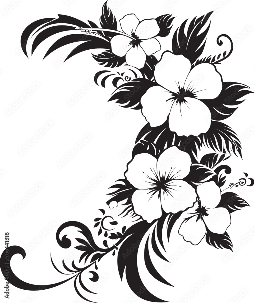 Blossom Beauty Sleek Vector Emblem Featuring Decorative Floral Design Natures Nectar Chic Black Logo with Decorative Corners