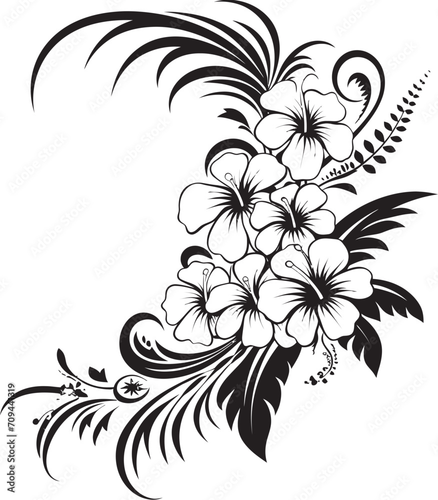Botanic Bounty Monochrome Floral Corner Logo in Black Petals in Panache Sleek Icon Featuring Decorative Corners in Black