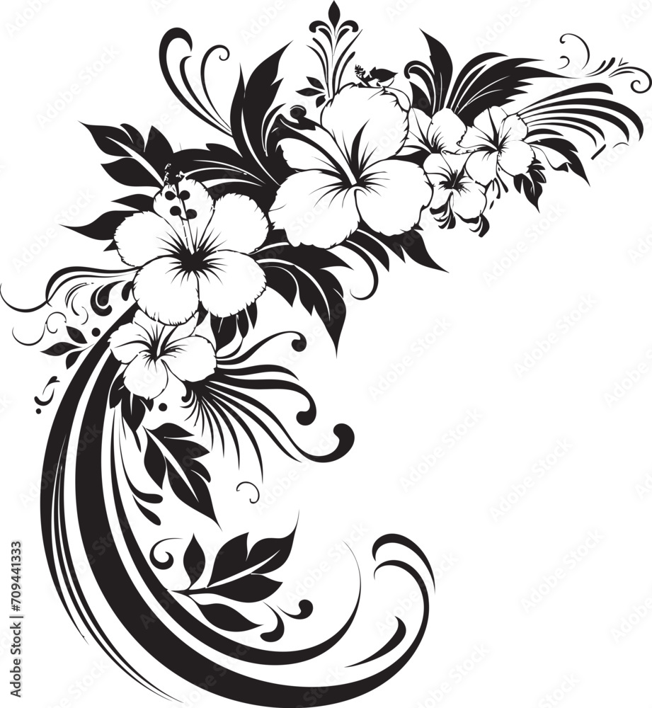 Whimsical Blooms Chic Vector Logo Featuring Decorative Floral Design Eternal Elegance Elegant Black Emblem Highlighting Decorative Corners