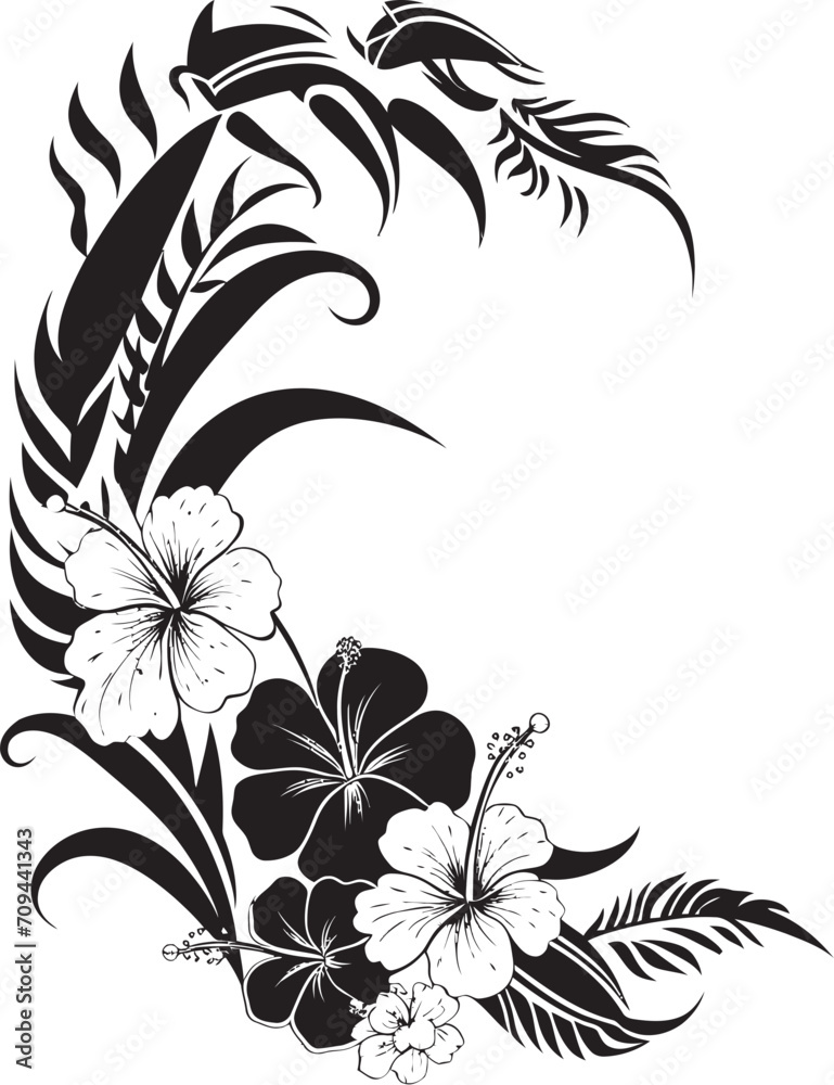 Eternal Elegance Elegant Black Emblem Highlighting Decorative Corners Floral Radiance Monochrome Icon with Decorative Corners