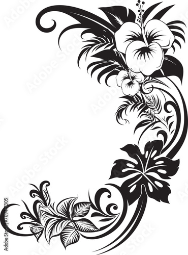 Petals in Panache Sleek Icon Featuring Decorative Corners in Black Floral Fantasy Chic Logo Design with Decorative Floral Corners