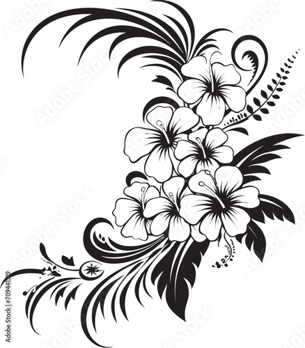 Botanic Bounty Monochrome Floral Corner Logo in Black Petals in Panache Sleek Icon Featuring Decorative Corners in Black