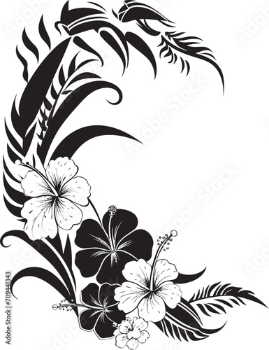 Fototapeta Naklejka Na Ścianę i Meble -  Eternal Elegance Elegant Black Emblem Highlighting Decorative Corners Floral Radiance Monochrome Icon with Decorative Corners