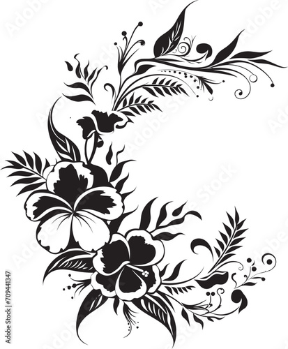 Blossom Beauty Monochrome Logo Design Highlighting Decorative Corners Natures Nectar Sleek Emblem with Decorative Floral Design in Black