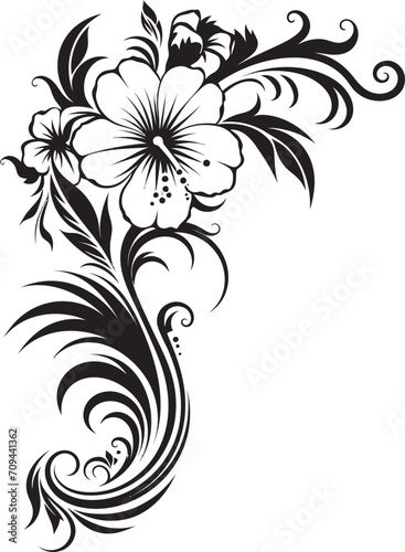 Chic Vines Elegant Black Logo Design with Decorative Corners Botanic Bounty Sleek Vector Emblem Highlighting Decorative Corners