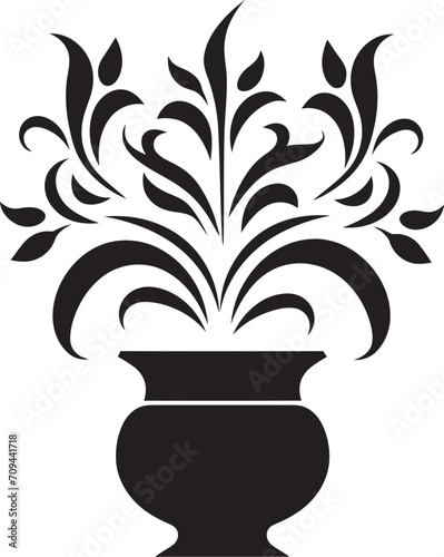Floral Fusion Sleek Black Logo with Elegant Plant Pot Design Potted Panache Monochrome Emblem Highlighting Decorative Plant Pot