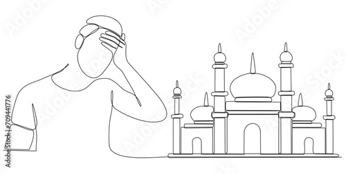 continuous line of men thinking about wanting to build a mosque