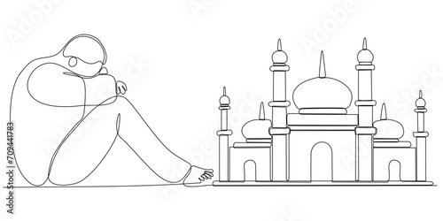 continuous line of men thinking about wanting to build a mosque