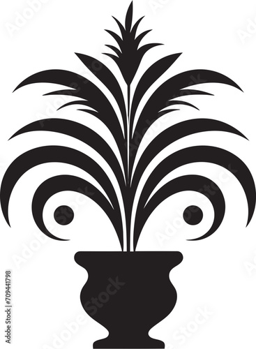 Potted Panache Sleek Logo Design with Chic Plant Pot in Black Elegant Essence Monochrome Plant Pot Logo with Decorative Design
