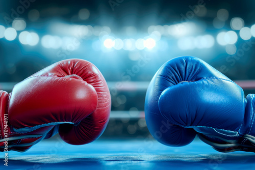 a pair of red and a blue boxing gloves. background