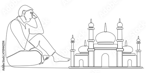 continuous line of men thinking about wanting to build a mosque