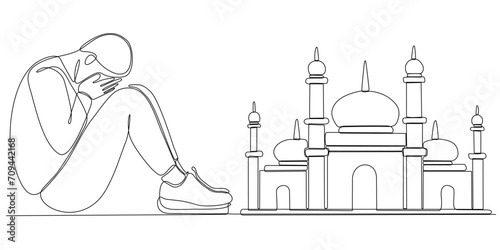 continuous line of men thinking about wanting to build a mosque