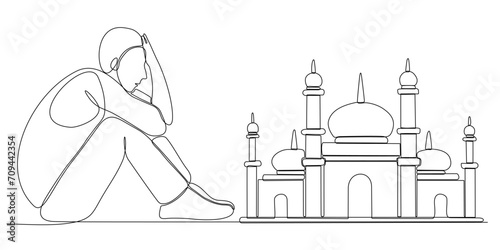 continuous line of men thinking about wanting to build a mosque